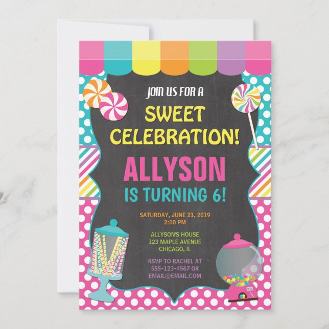 Invitation Candy candyland arc-en-ciel fête d'anniversaire fi (Devant)
