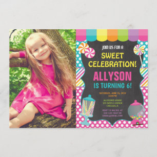 Invitation Candy candyland, fête d'anniversaire en arc-en-cie