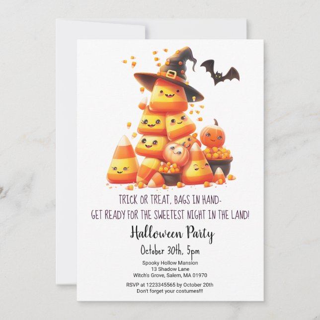 Invitation Candy Corn Trick ou Traiter Citrouilles Halloween  (Devant)