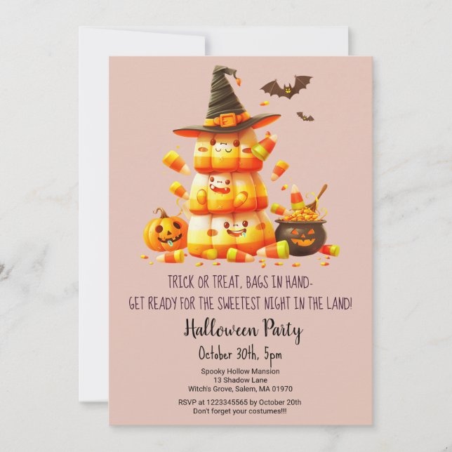 Invitation Candy Corn Trick ou Traiter Citrouilles Halloween  (Devant)
