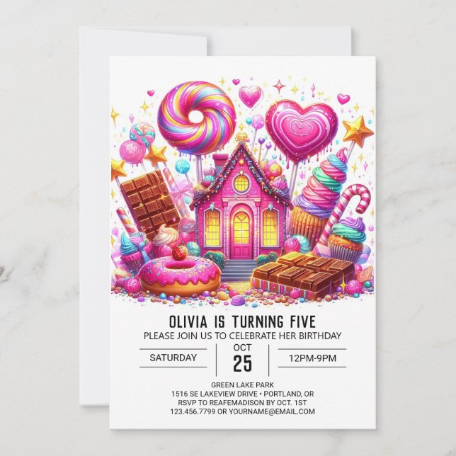 Invitation Candy Magique Candyland Digital Anniversaire (Devant)