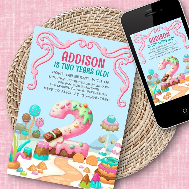 Invitation Candy Sweet Girl's Candyland 2e anniversaire (Créateur téléchargé)
