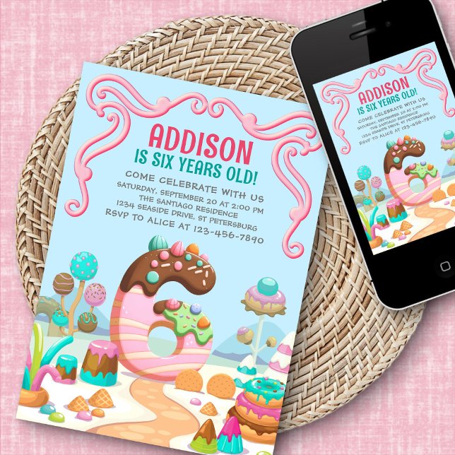 Invitation Candy Sweet Girl's Candyland 6e anniversaire (Créateur téléchargé)