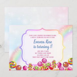 Invitation Candyland bonbons thème anniversaire
