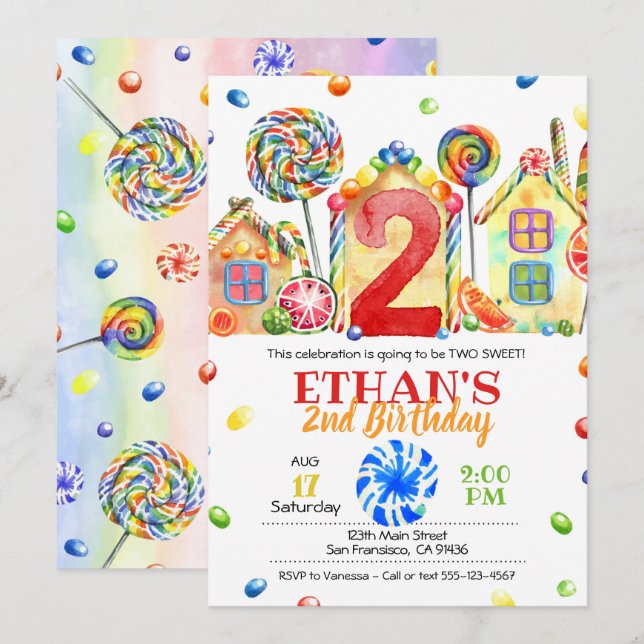 Invitation Candyland Candy pour le thème -2e (Devant / Derrière)