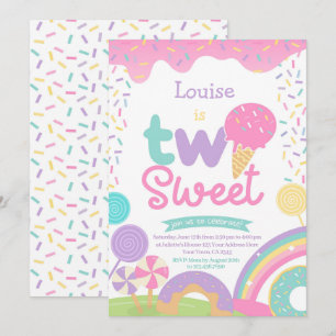 Invitation Candyland et crème glacée, deux douces 2e annivers