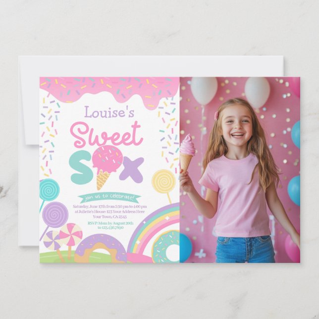 Invitation Candyland et glace Cream, 6e anniversaire (Devant)