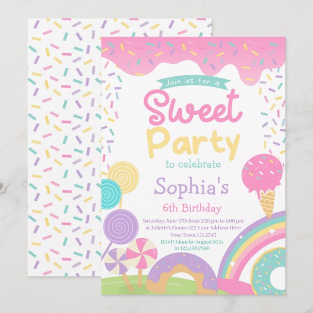 Invitation Candyland et glace entièrement personnalisables (Devant / Derrière)