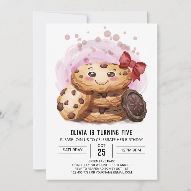 Invitation Candyland Girly Rose Cookies Anniversaire (Devant)