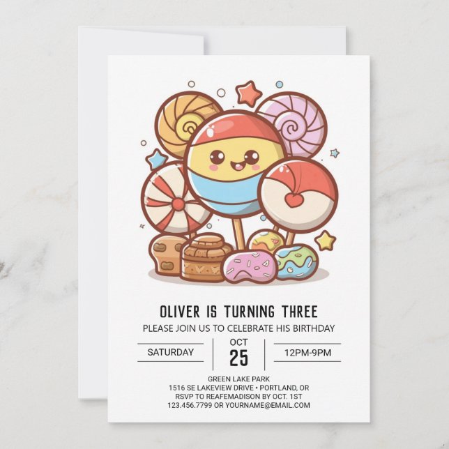 Invitation Candyland Online Lollipop Anniversaire (Devant)