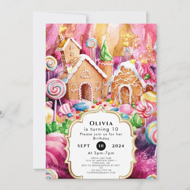 Invitation Candyland pour enfants personnalisés (Devant)
