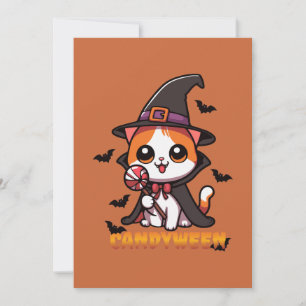 Invitation candyween - halloween sorcier chat