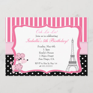 Invitation Caniche rose dans l'invitation de fête