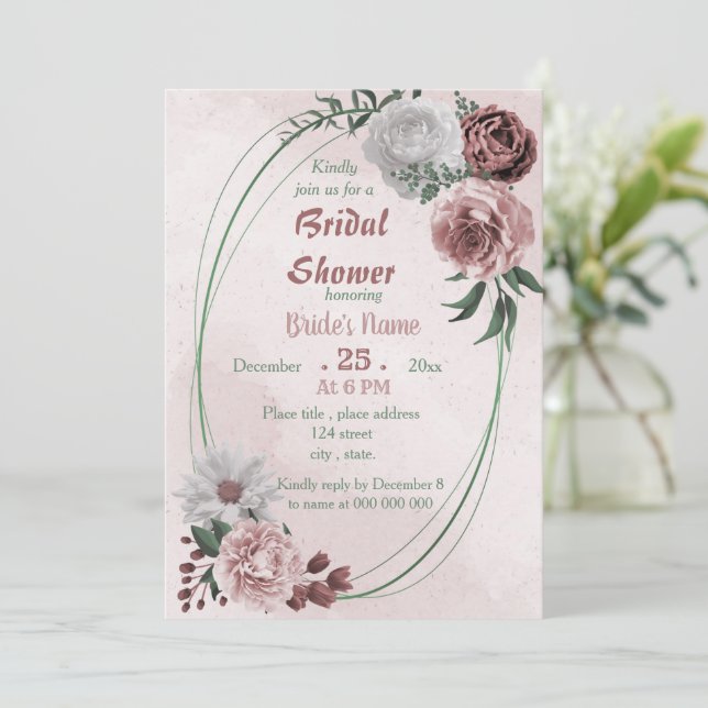 Invitation cannelle rose blanc floral géométrique douche nupt (Debout devant)