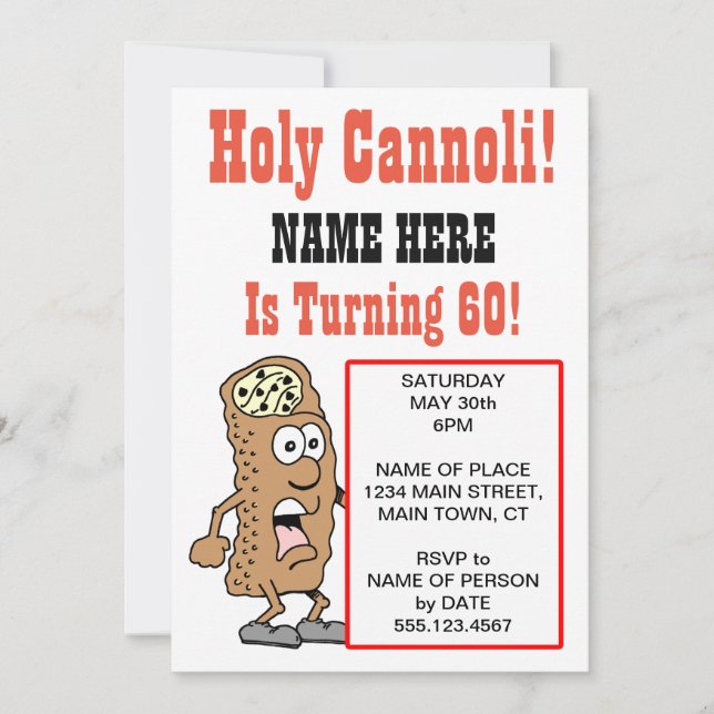 Invitation Cannoli saint tournant l'invitation de 60 parties (Devant)