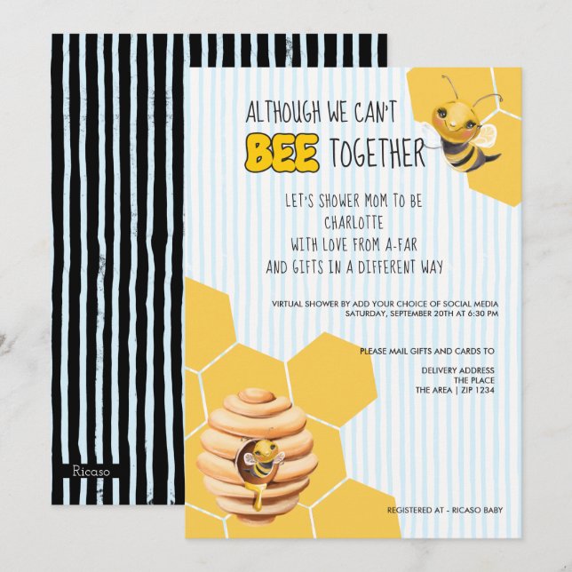 Invitation Cant Be Together Bee Hive Baby shower par courrier (Devant / Derrière)