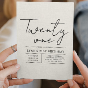 Invitation Canva blanche simple et élégante fête de 21e anniv