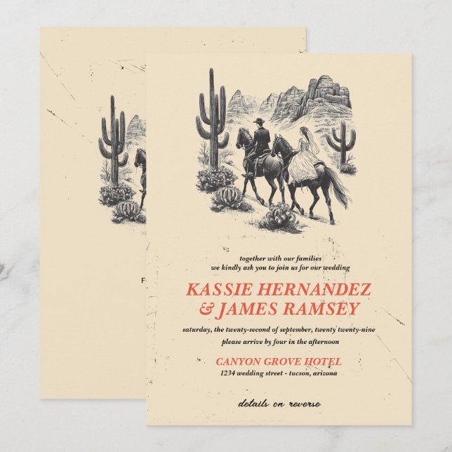 Invitation Canyon à cheval Couple avec Mariage de code QR (Devant / Derrière)