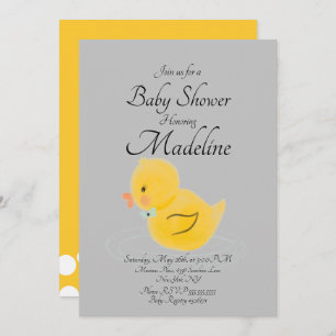 Invitation Caoutchouc Baby shower gris couleur eau
