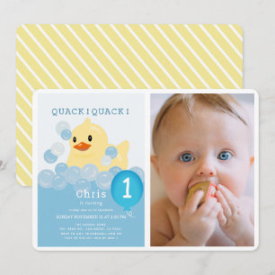 Invitation Caoutchouc Bleu Garçon Photo 1er Anniversaire