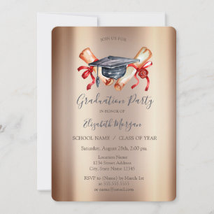 Invitation Cap de graduation aquarelle, diplôme, remise des d