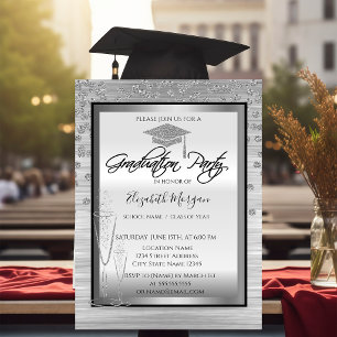 Invitation Cap de graduation argenté, diamants en verre Gradu