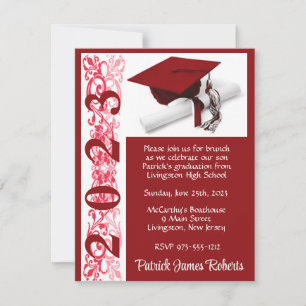 Invitation Cap & Diplôme, Fond Rouge de Remise des Diplômes
