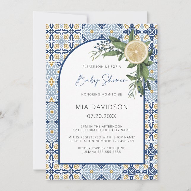 Invitation Capri Baby shower Thème Citron Baby shower italien (Devant)