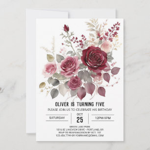 Invitation Caprices Numériques Floral Bordeaux Anniversaire