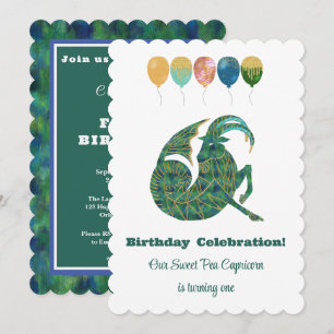 Invitation Capricorne 1er Anniversaire Impressionniste Paille
