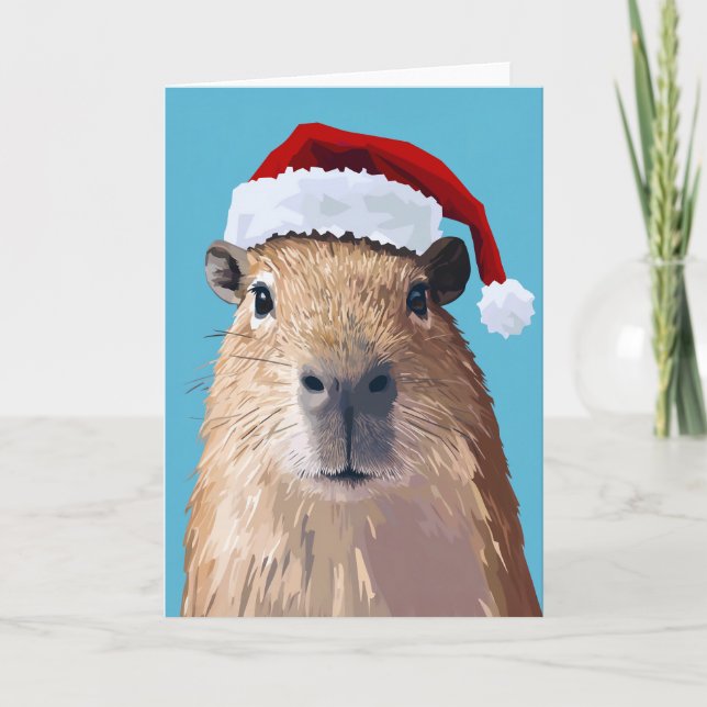 Invitation Capybara de fête à Santa Hat (Devant)
