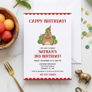 Invitation Capybara rouge Mélon Enfants Amusant Joyeux Annive