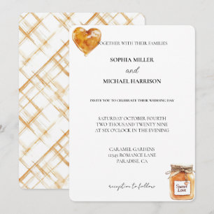 Invitation Caramel blanc or doux amour Mariage coeur