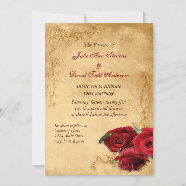 Invitation Caramel vintage Mariage Brown et Rose (Devant)