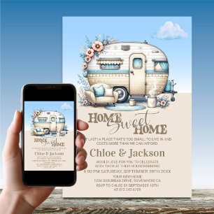 Invitation Caravane Beige Amusante Fête du Ménage