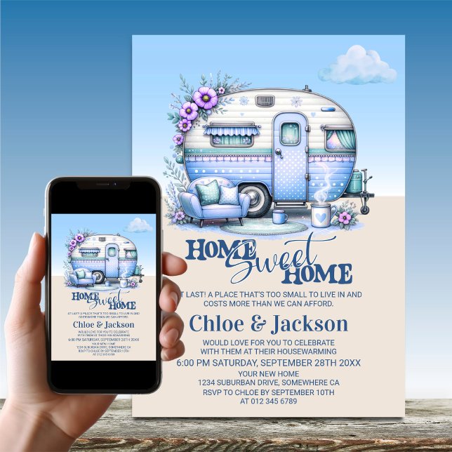 Invitation Caravane Bleue Funny Fête du réchauffement ménager (Créateur téléchargé)