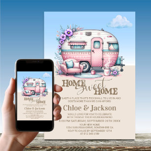 Invitation Caravane rose Funny Fête du réchauffement de la ma