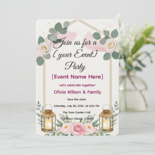 Invitation Card Elegant Floral Lantern