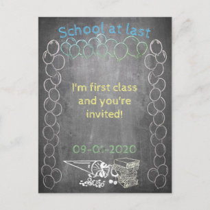 Invitation card to school enrolment on chalkboard