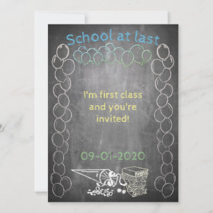 Invitation card to school enrolment on chalkboard