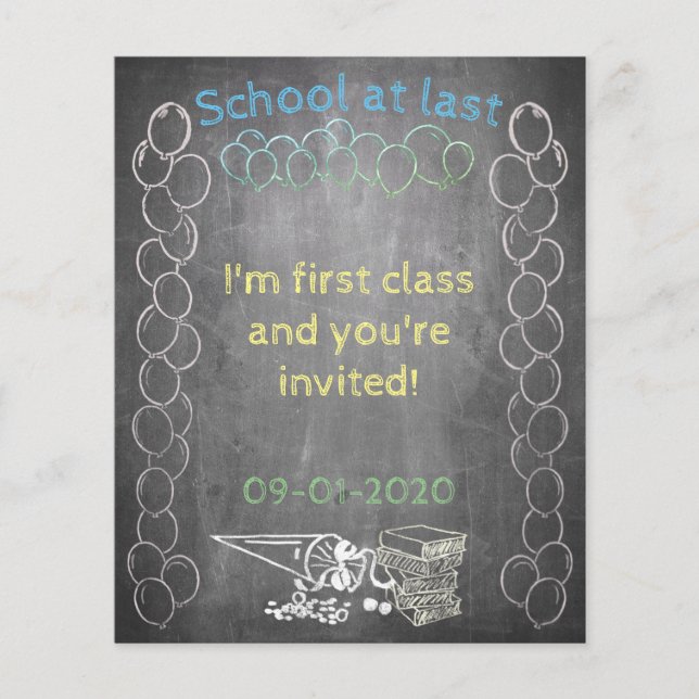 Invitation card to school enrolment on chalkboard (Front)
