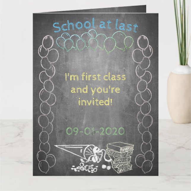 Invitation card to school enrolment on chalkboard (Front)