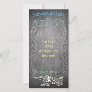 Invitation card to school enrolment on chalkboard