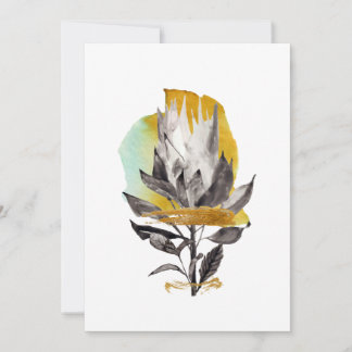 Invitation card with protea flower, gold element