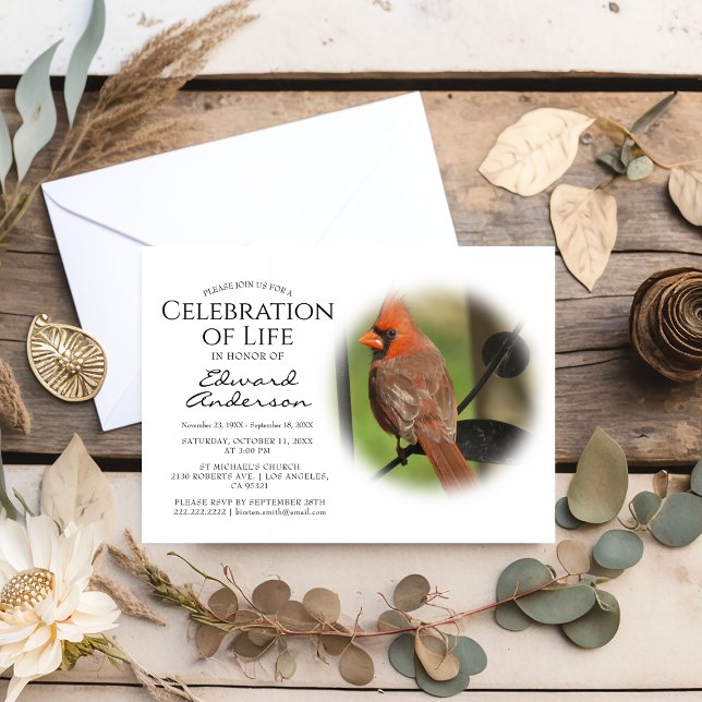 Invitation Cardinal rouge | Funérailles | Célébration de la v (Créateur téléchargé)