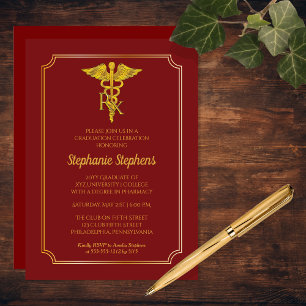 Invitation Cardinal Rouge Gold Rx Pharmacy Graduation Party