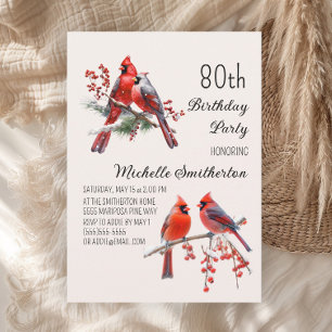Invitation Cardinaux Neige Oiseaux d'hiver 80e anniversaire