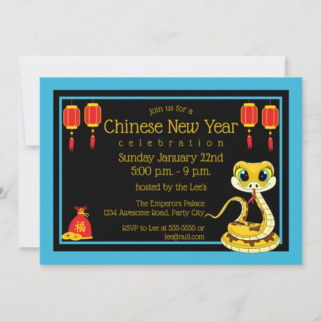 Invitation Caricature 2025 Nouvel An chinois de serpent (Devant)