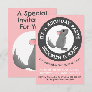 Invitation Caricature d'anniversaire chinchilla gris mignonne