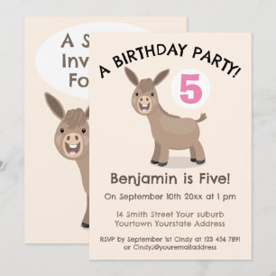Invitation Caricature d'anniversaire de mini-âne joyeux